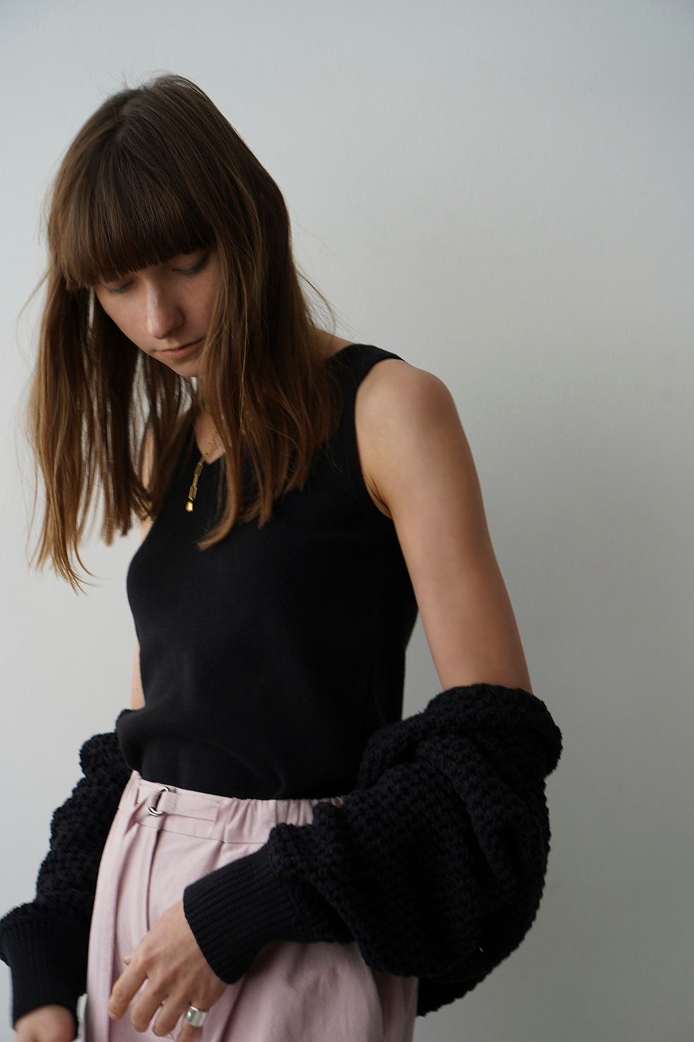 ダブルフェイス ニット タンクトップ -  W FACE KNIT TANK TOPS - BLACK