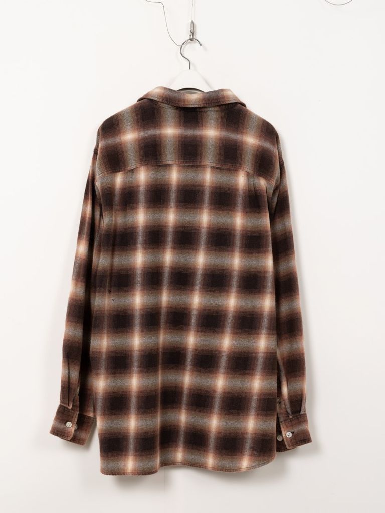 BLEACHED CHECK SHIRT - ブリーチ加工チェックシャツ - グリーン