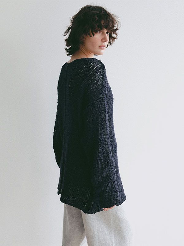 スラブヤーンローゲージニットプルオーバー (NAVY)
