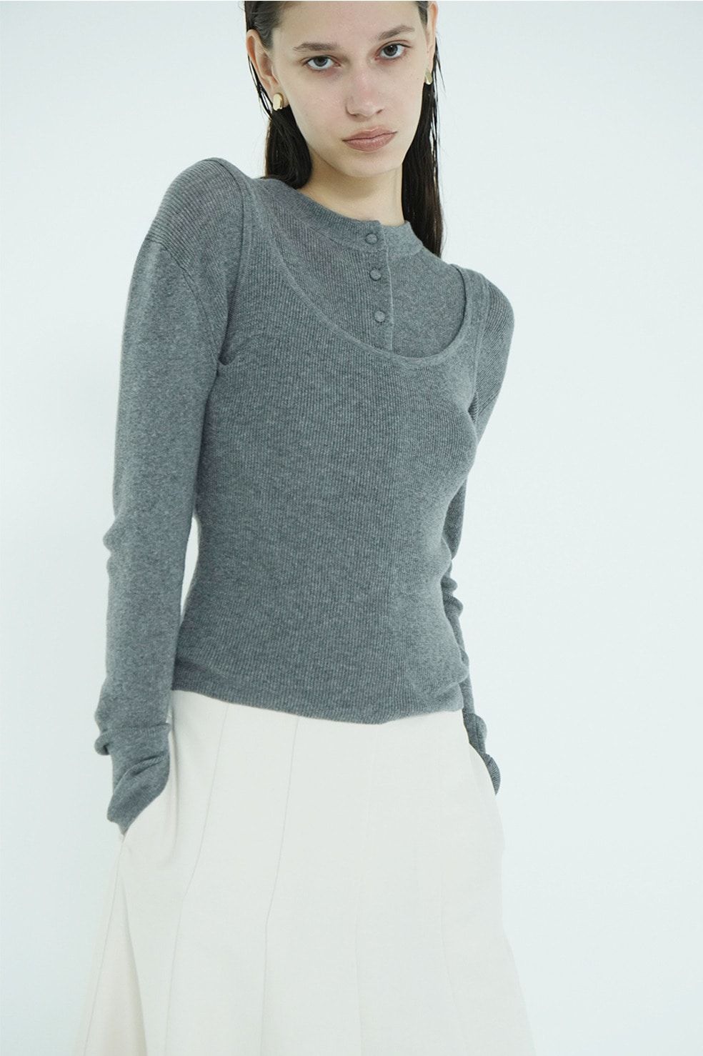 ニットカーディガン×タンクトップ セット -  BUTTON CARDIGAN TANK SET (MIX)