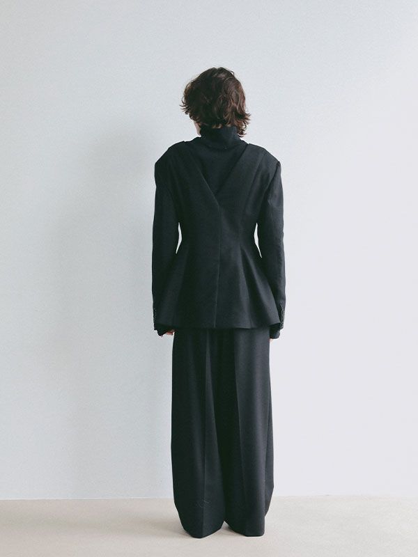 ダブルフェイスデザインウエストワイドパンツ (BLACK)