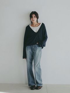 コットンリネンハイゲージネックニットプルオーバー (NAVY)