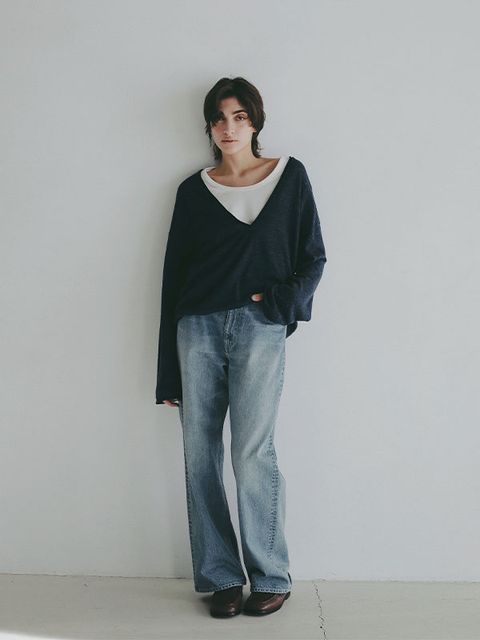 コットンリネンハイゲージネックニットプルオーバー (NAVY)