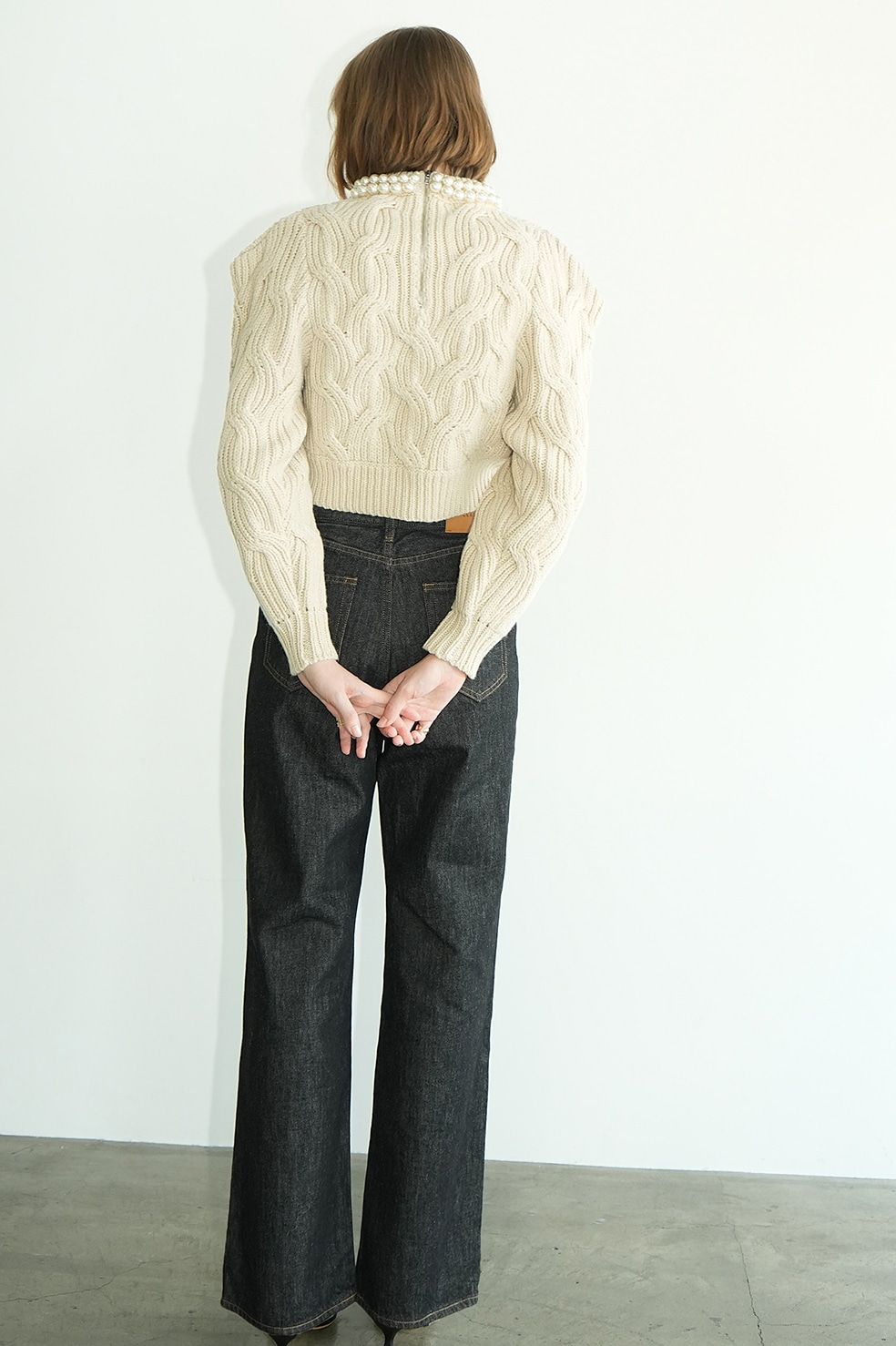 CLANE - パール ニットトップス - PEARL NECK KNIT TOPS - IVORY 