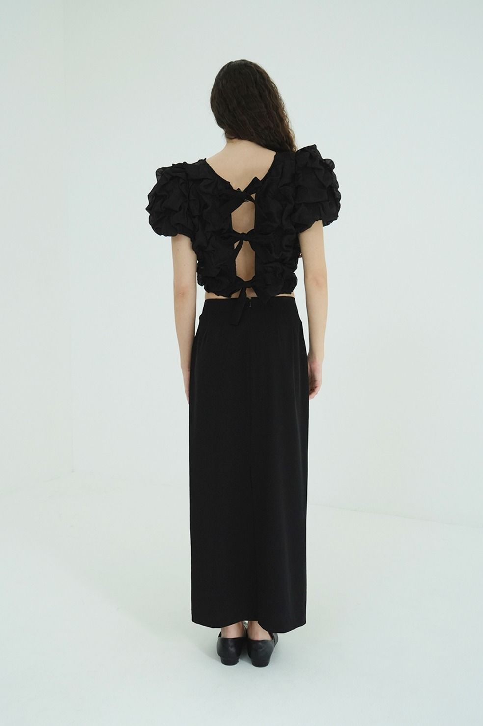 パフトップス - W FACE CLOUD PUFF SLEEVE TOPS (BLACK)