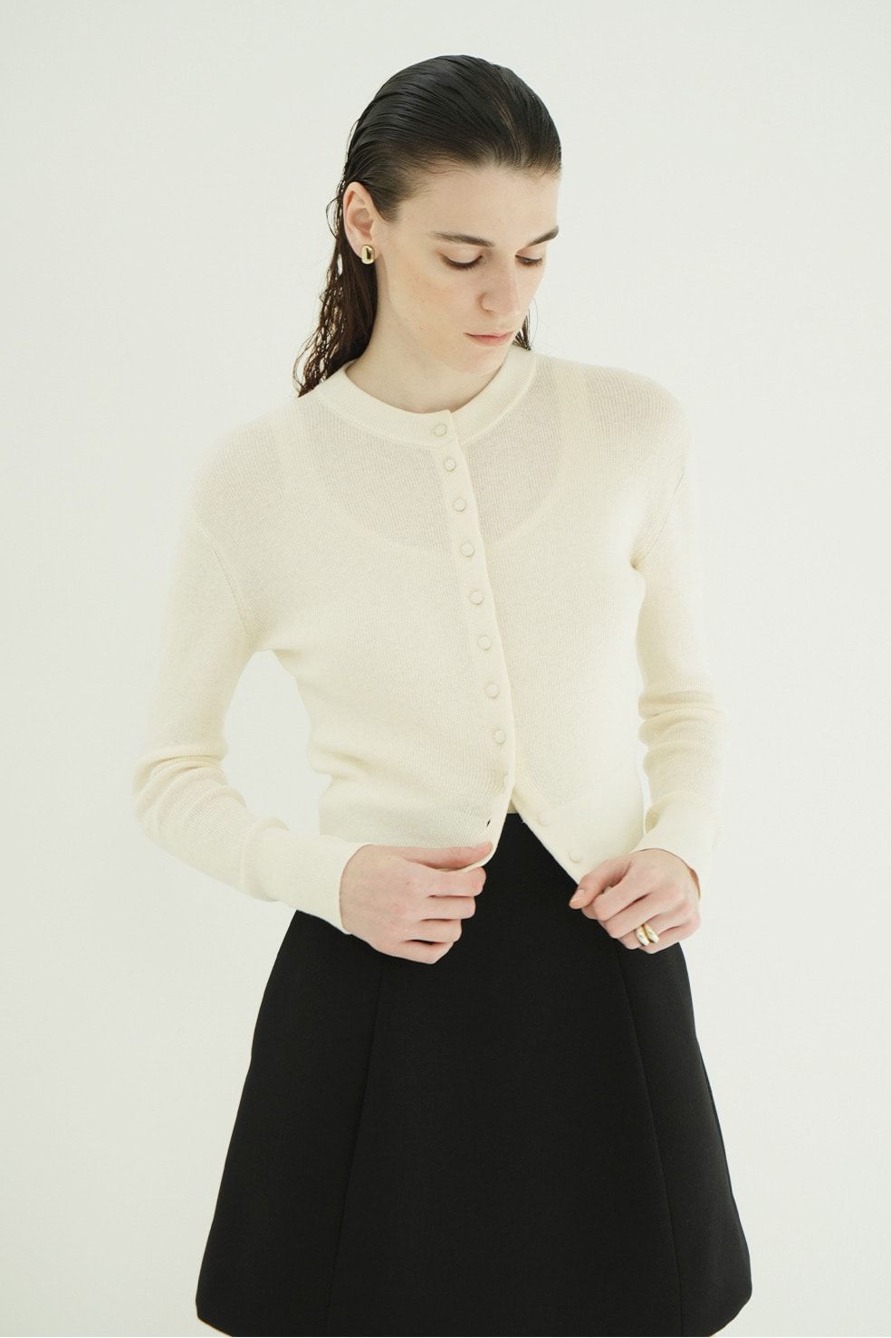 ニットカーディガン×タンクトップ セット -  BUTTON CARDIGAN TANK SET （IVORY)