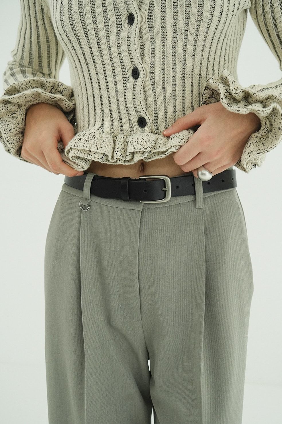 ダブルフェイス フリルド ニットトップス - W FACE SHORT FRILLED KNIT TOPS (WHITE)