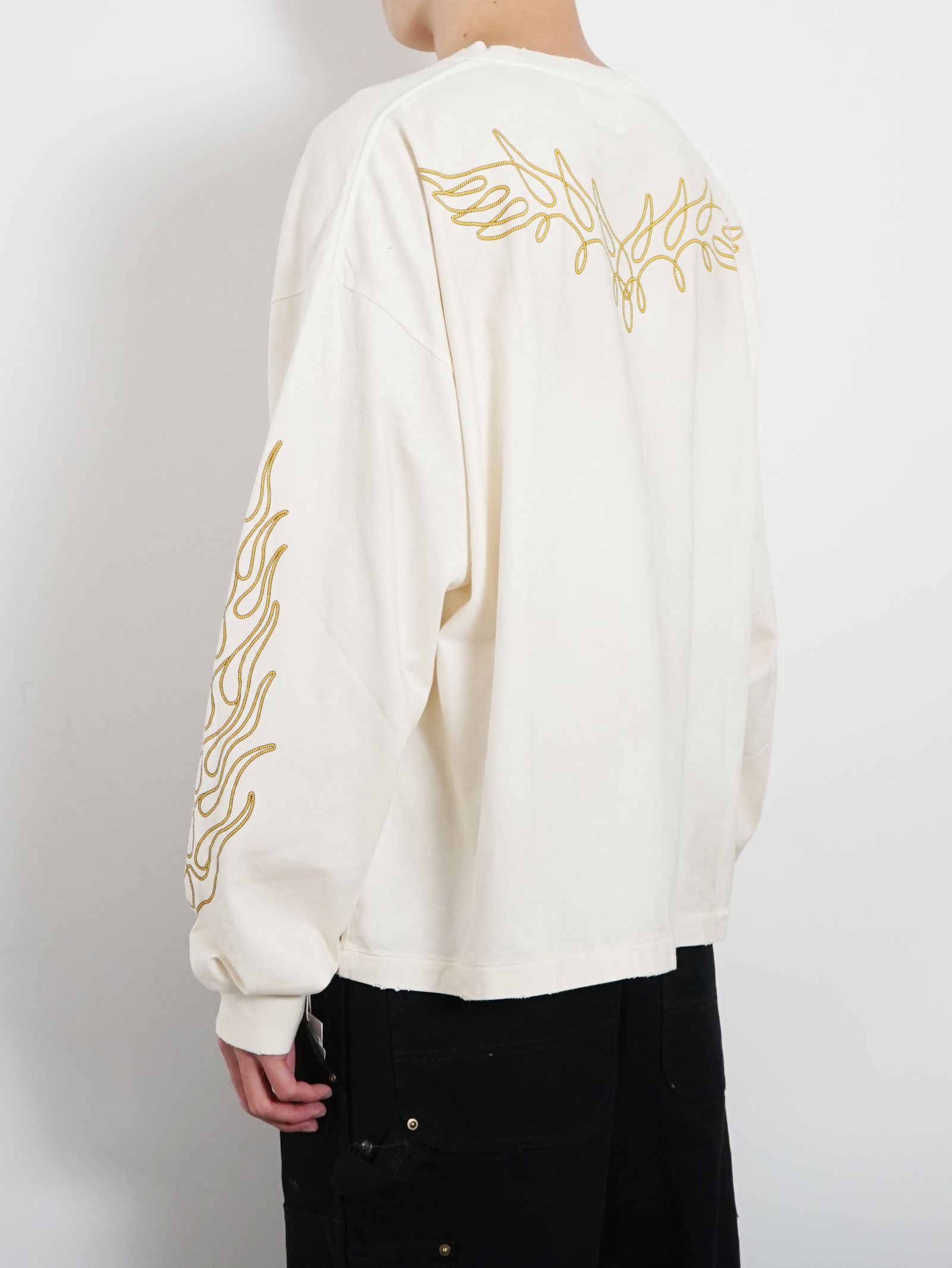 ロープ ブリーチド ロングスリーブ Tシャツ -  "ROPE" BREACHED L/S TEE - WHITE