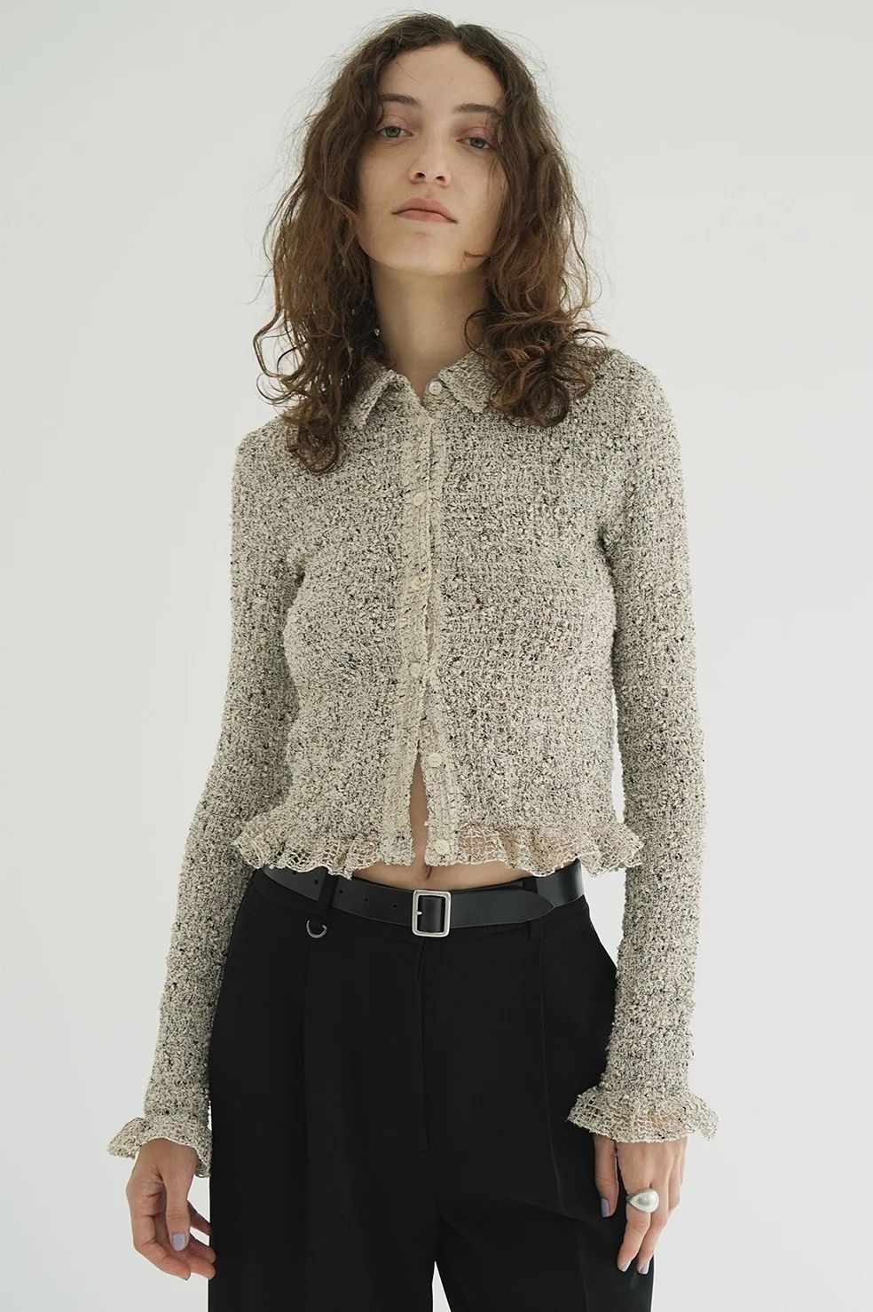 CLANE MIX MESH GATHER SHIRT アイボリー　サイズ1 CLANE - ミックメッシュギャザーシャツ - MIX MESH GATHER SHIRT