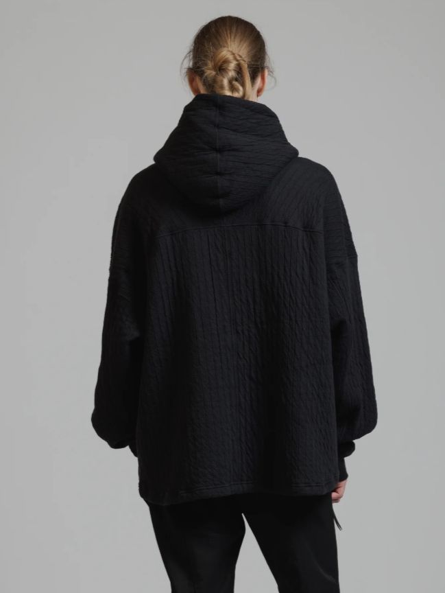 アイレットキルトフーディ-  - PUFFER JERSEY HOODIE BLACK