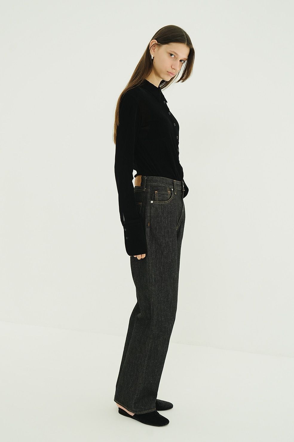 チュールフロッキーシャツ | TULLE FLOCKY SHIRTS (BLACK)