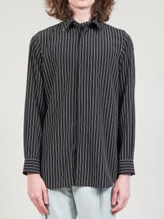ダブルストライプデシン ボウタイ付きレギュラーシャツ - Regular Shirt with Scarf - BLACK×OFF WHITE