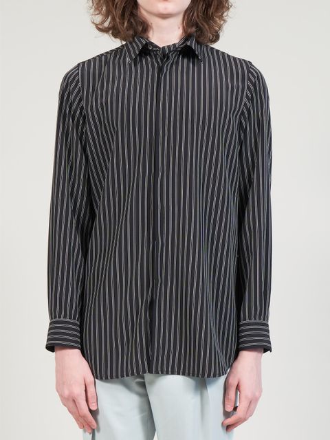 ダブルストライプデシン ボウタイ付きレギュラーシャツ - Regular Shirt with Scarf - BLACK×OFF WHITE