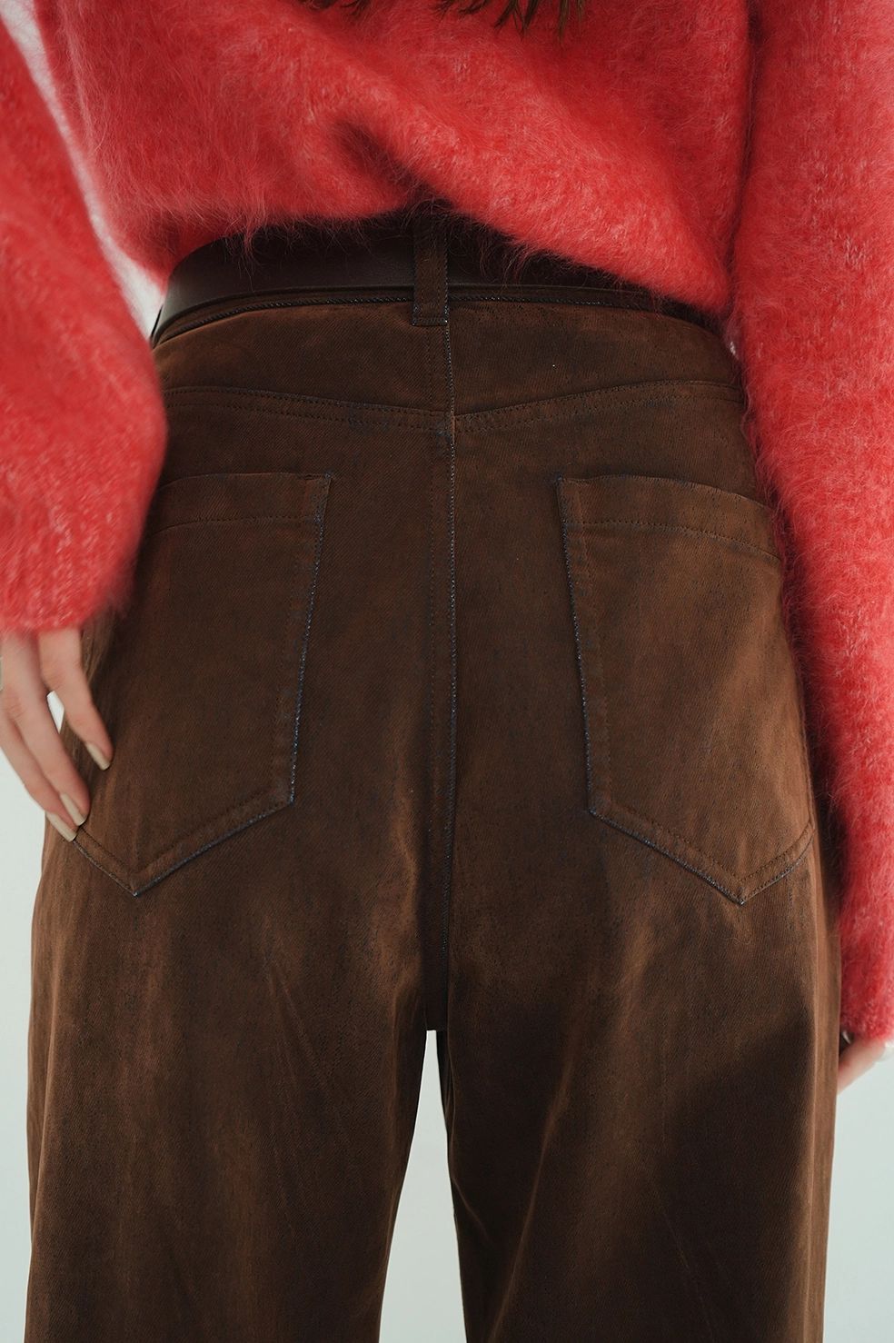 ハイウエスト フロッキーパンツ | FLOCKY CENTER PRESS PANTS（BROWN)