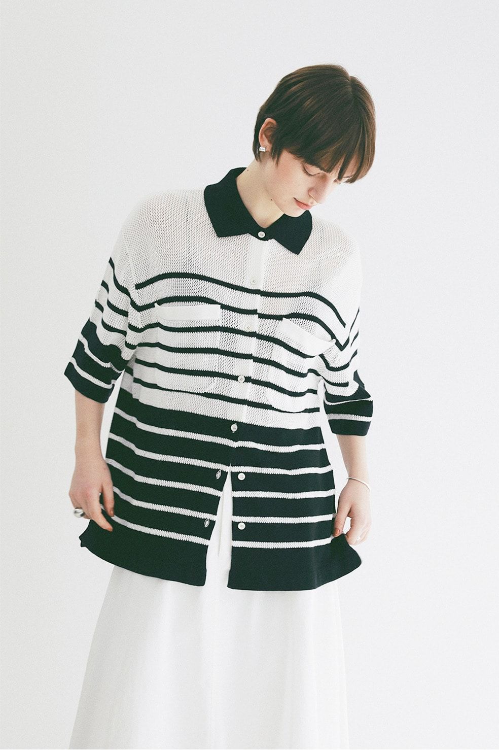 ハーフスリーブオーバーニットシャツ - HALF SLEEVE OVER KNIT SHIRT(NAVY)
