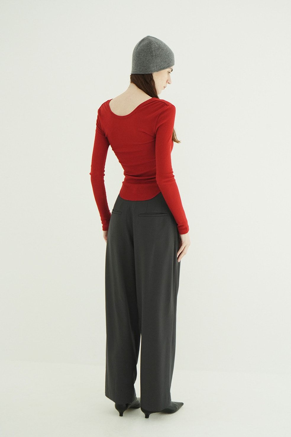 ウールリブカットソー - W FACE WOOL RIB TOPS（RED）