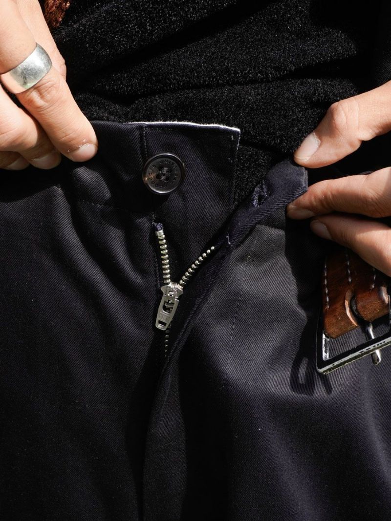 ノータックチノトラウザーズ - NO TUCK WIDE CHINO TROUSERS - NAVY