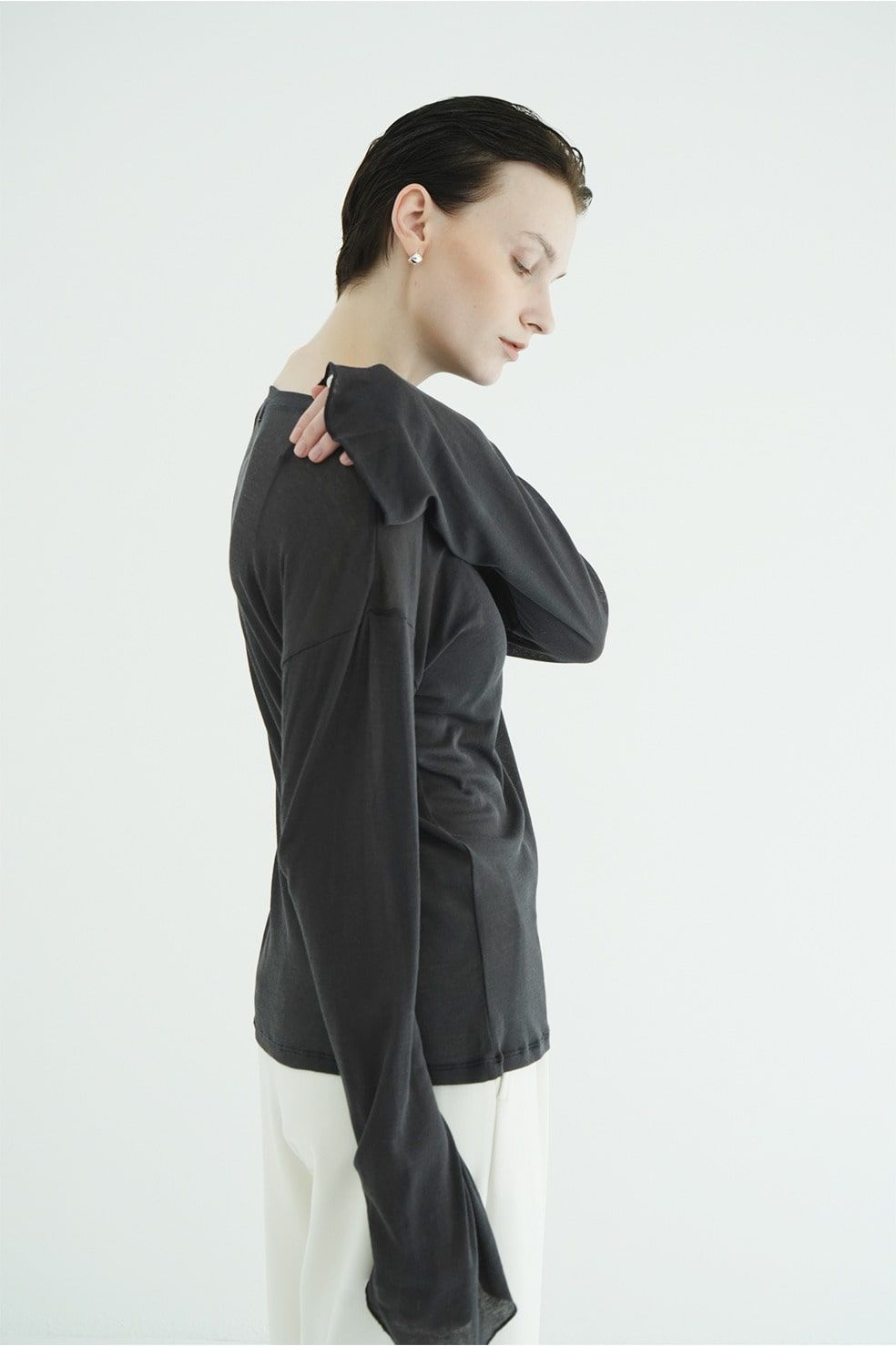 シアールーズロンティー - SHEER LOOSE CUT TOPS (CHARCOAL GRAY)
