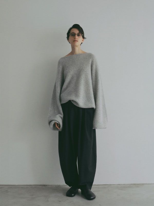 ホワイトヤクボリュームスリーブニットプルオーバー - GREY