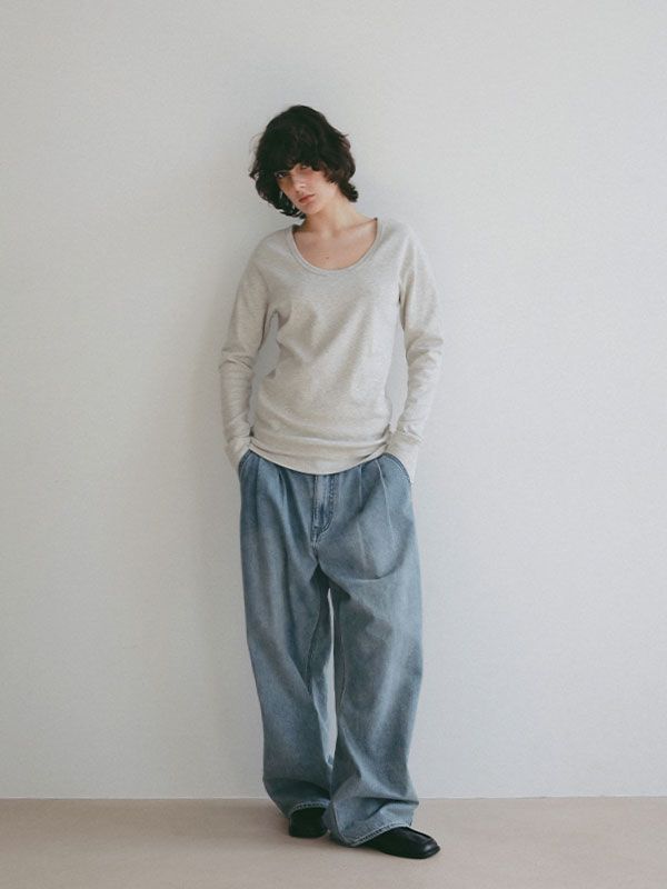 デニムタックワイドパンツ (BLUE)