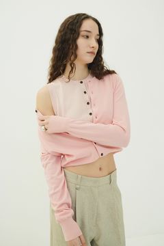 レイヤーニットカーディガン - W LAYERED KNIT CARDIGAN (PINK)