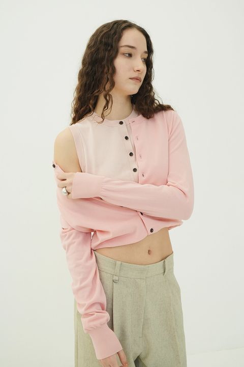 レイヤーニットカーディガン - W LAYERED KNIT CARDIGAN (PINK)