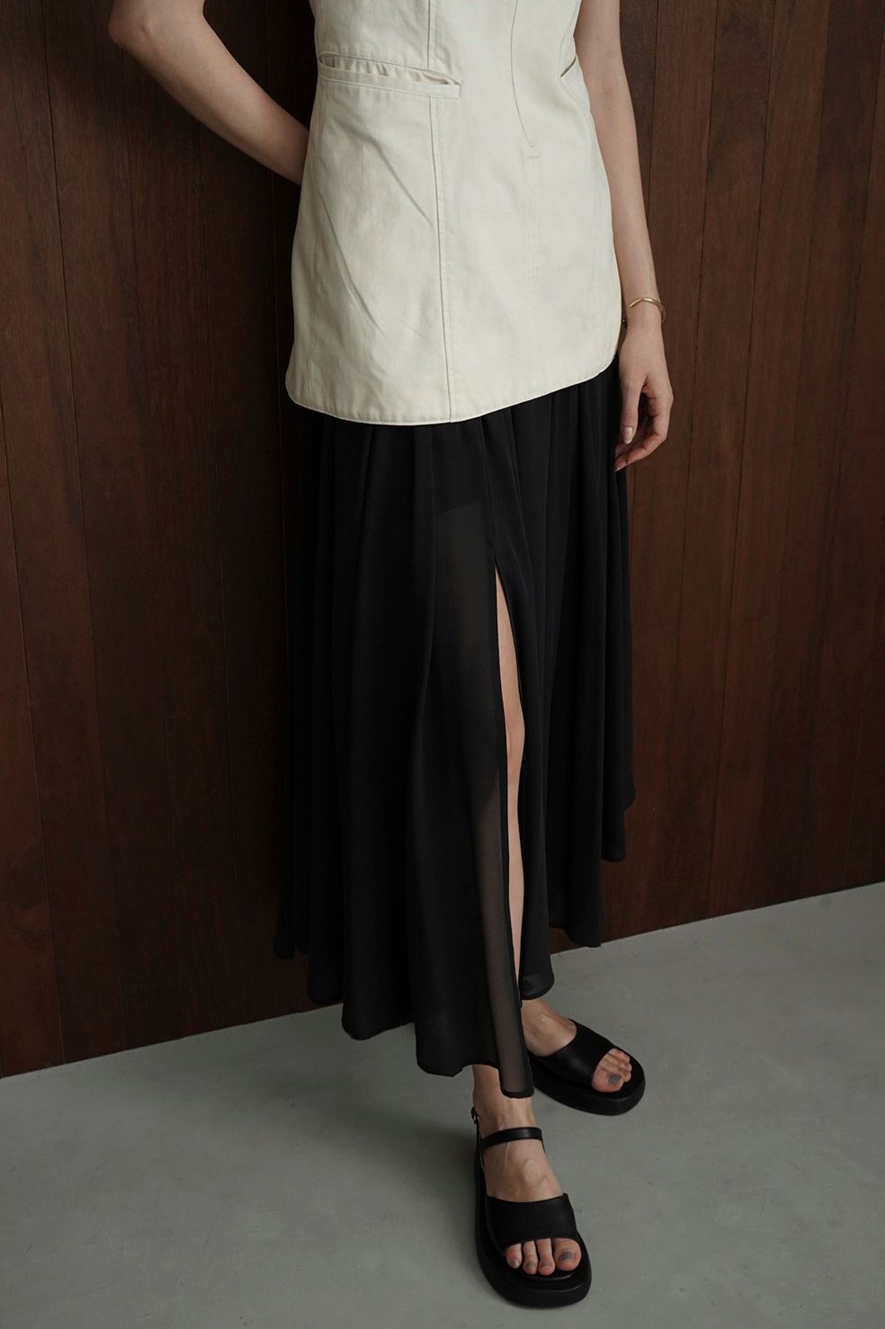 CLANE - シアー スリット スカート - SHEER SLIT SKIRT - BLACK