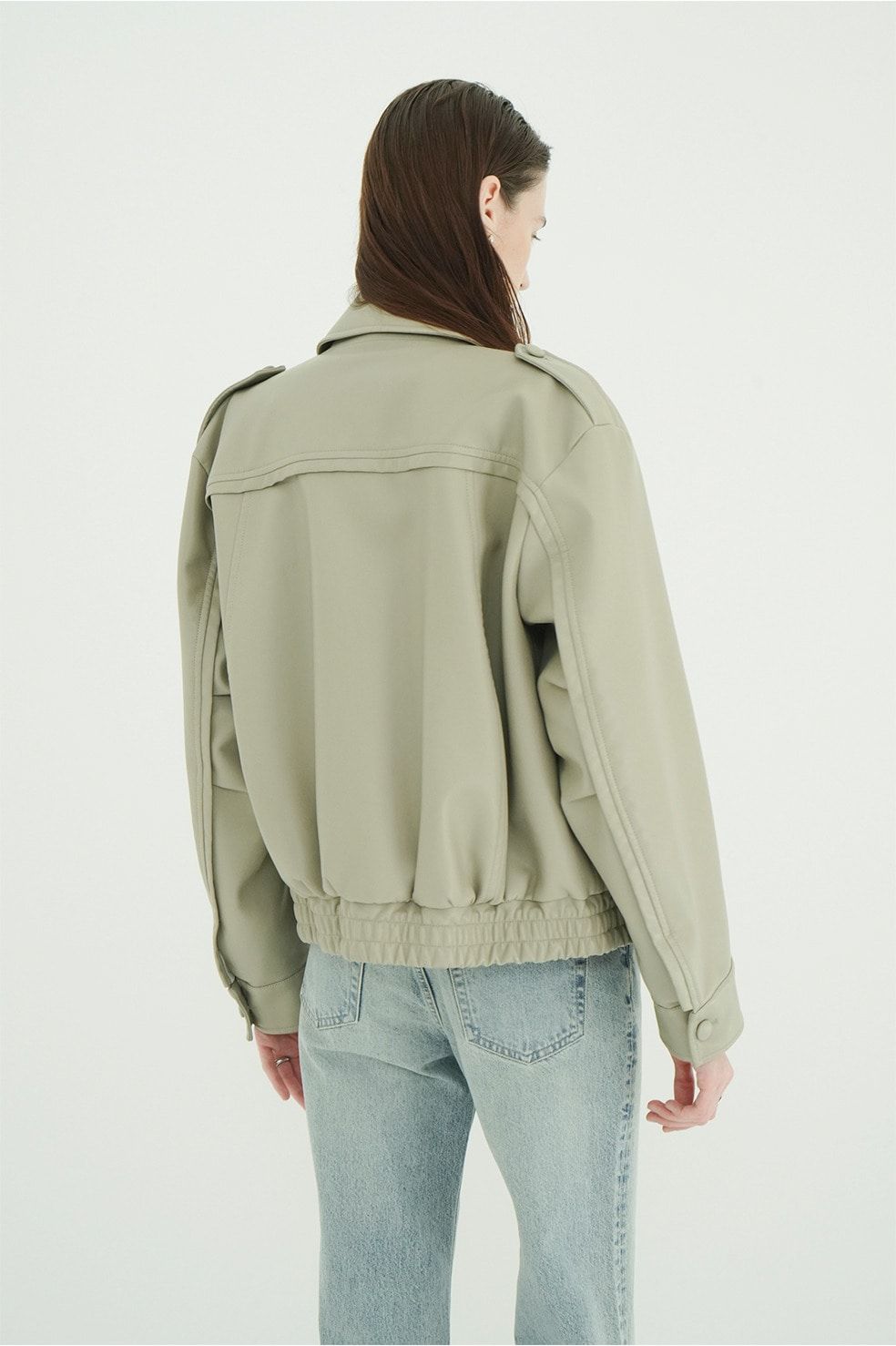 バルキーラインシングルレザージャケット - BULKY LINE SINGLE LEATHER JACKET (MOSS GREEN)