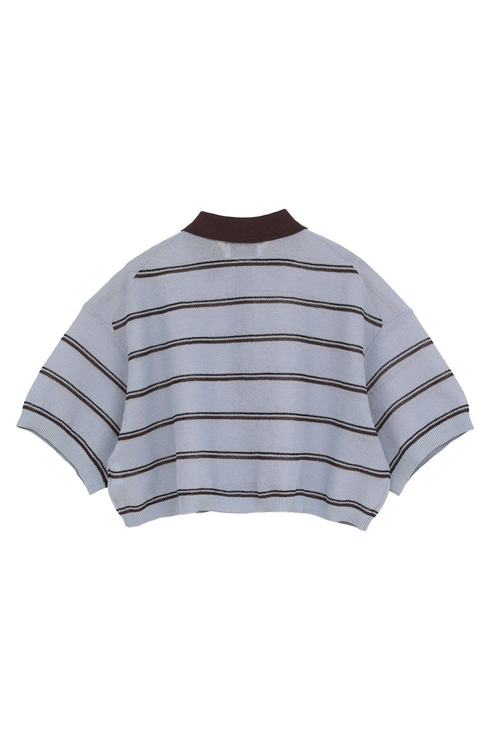 ボーダーポロトップス - SPONGY SHEER POLO KNIT TOPS (BLUE)