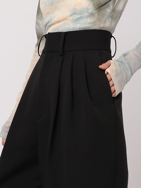 トリプルクロスハイウエストタックパンツ - BLACK