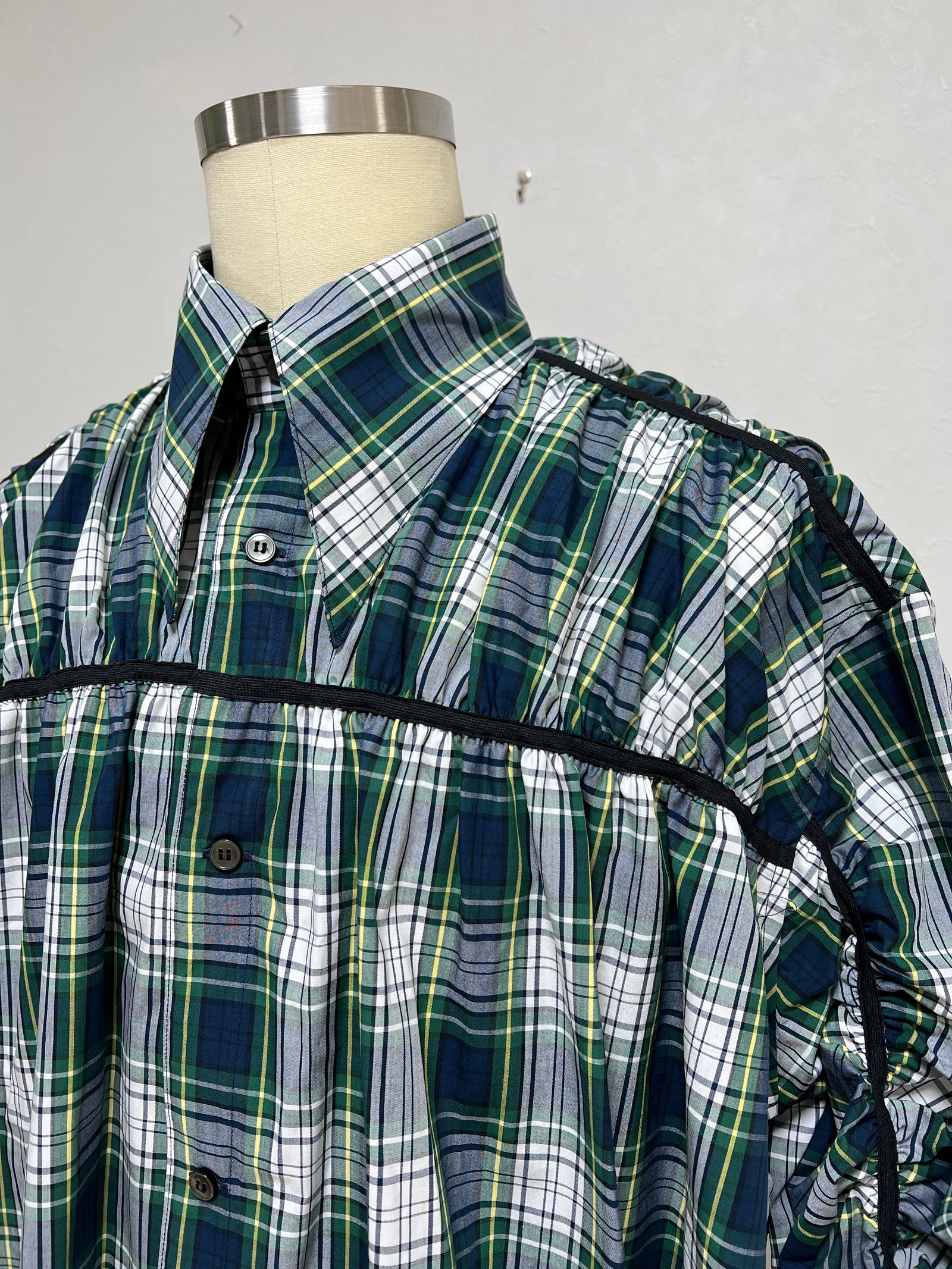 KIDILL - ギャザード シャツ - GATHERED SHIRT NAVY BLUE CHECK KIDILL - ギャザード シャツ - GATHERED SHIRT NAVY BLUE CHECK