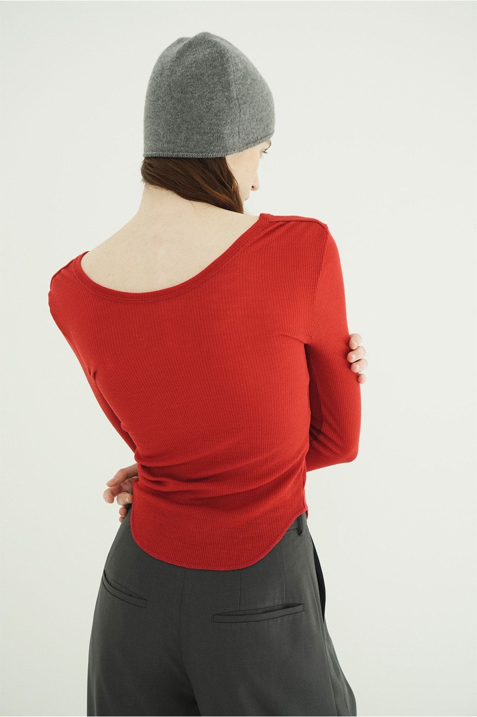 ウールリブカットソー - W FACE WOOL RIB TOPS（RED）