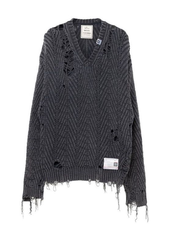 ブリーチド ニットプルオーバー - Bleached Knit Pullover - BLACK
