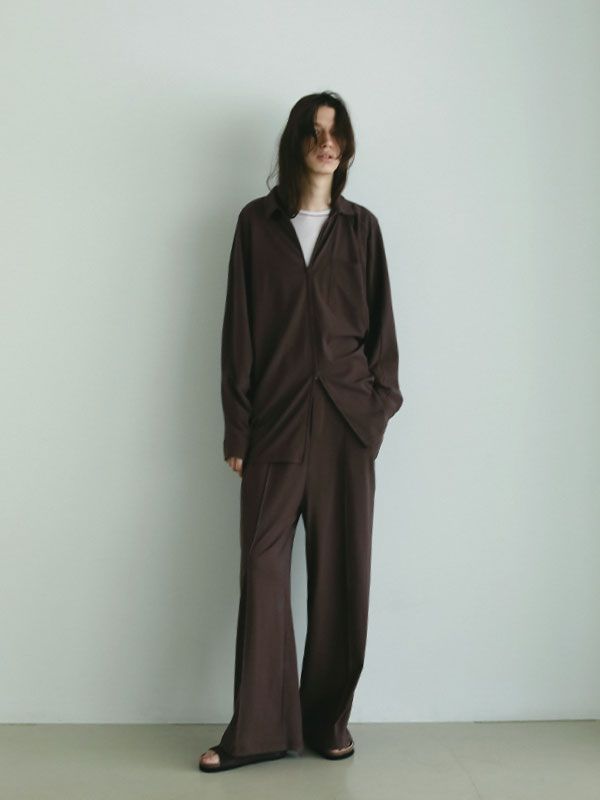 フロントファスナーカットシャツ -  BROWN