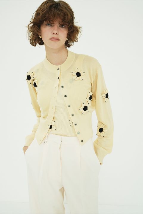 ニットカーディガン - FLOWER MOTIF KNIT CARDIGAN (YELLOW)