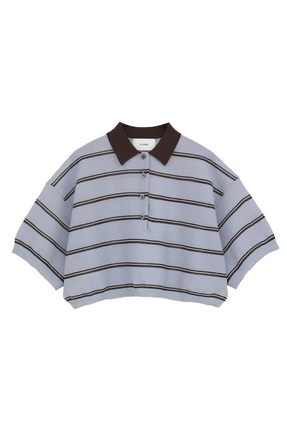 ボーダーポロトップス - SPONGY SHEER POLO KNIT TOPS (BLUE)