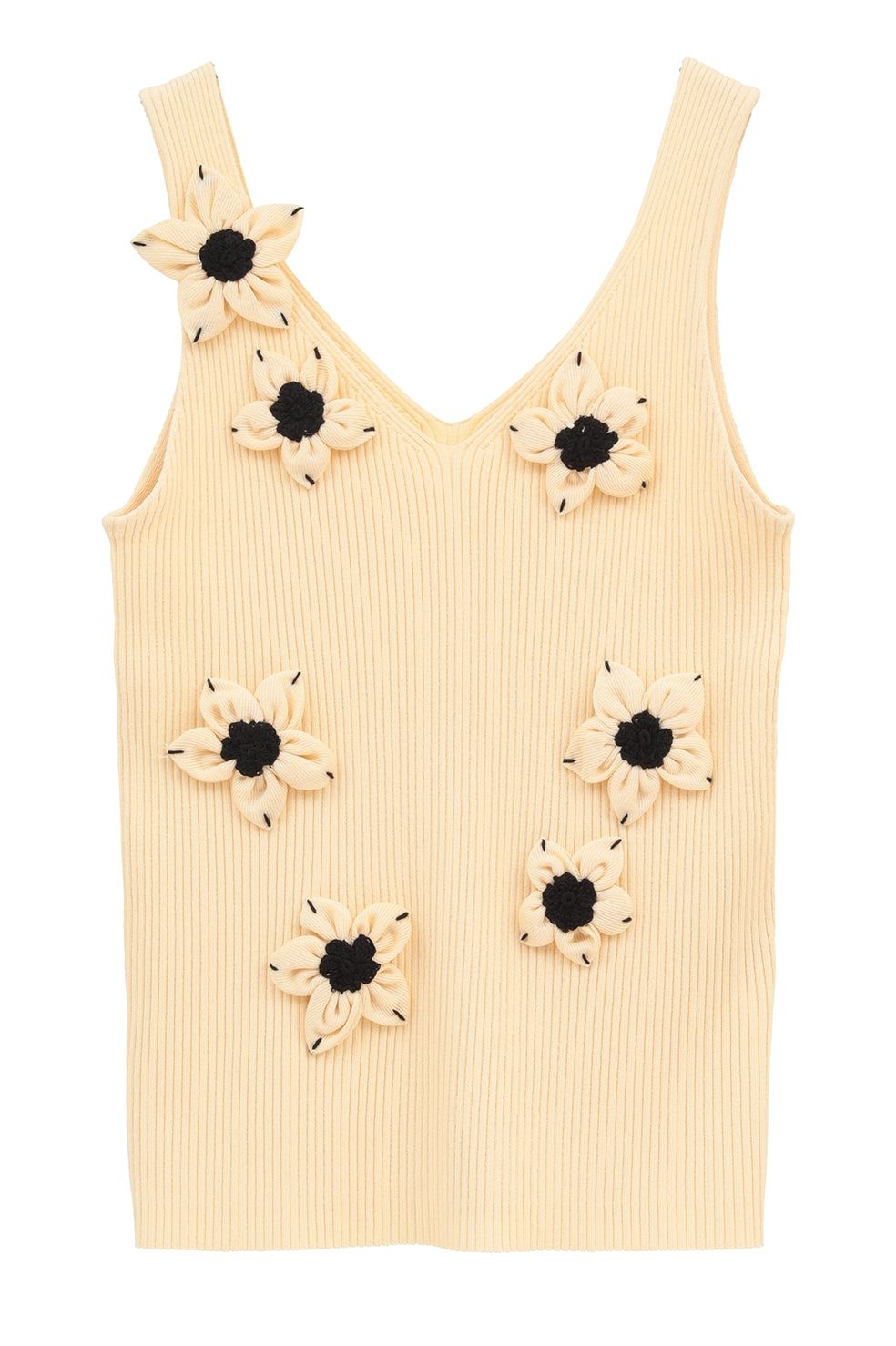 ニットタンクトップ - FLOWER MOTIF CAMI KNIT TOPS (YELLOW)