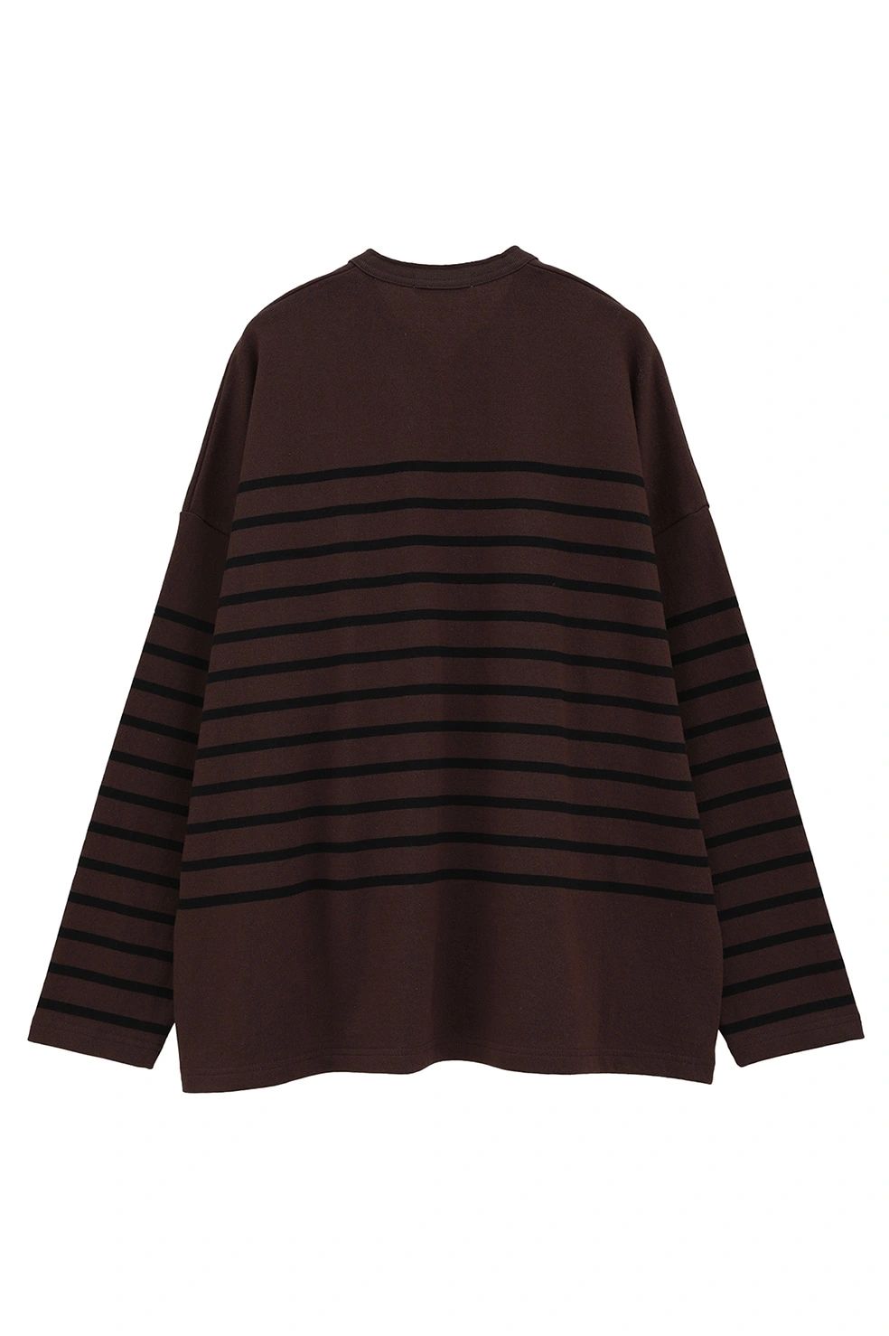 ヘンリーネックデザイントップス - WIDE HENRY NECK BORDER TOPS (BROWN)