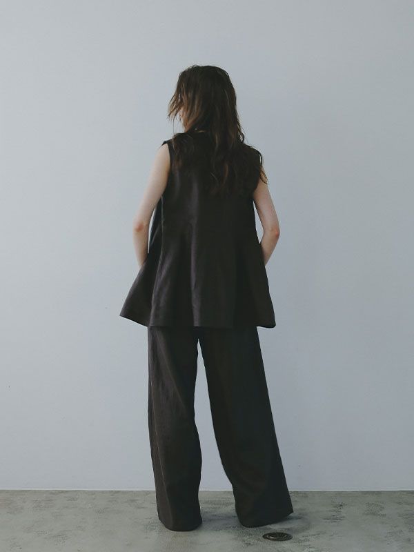 リネンカーブシルエットベスト - BROWN