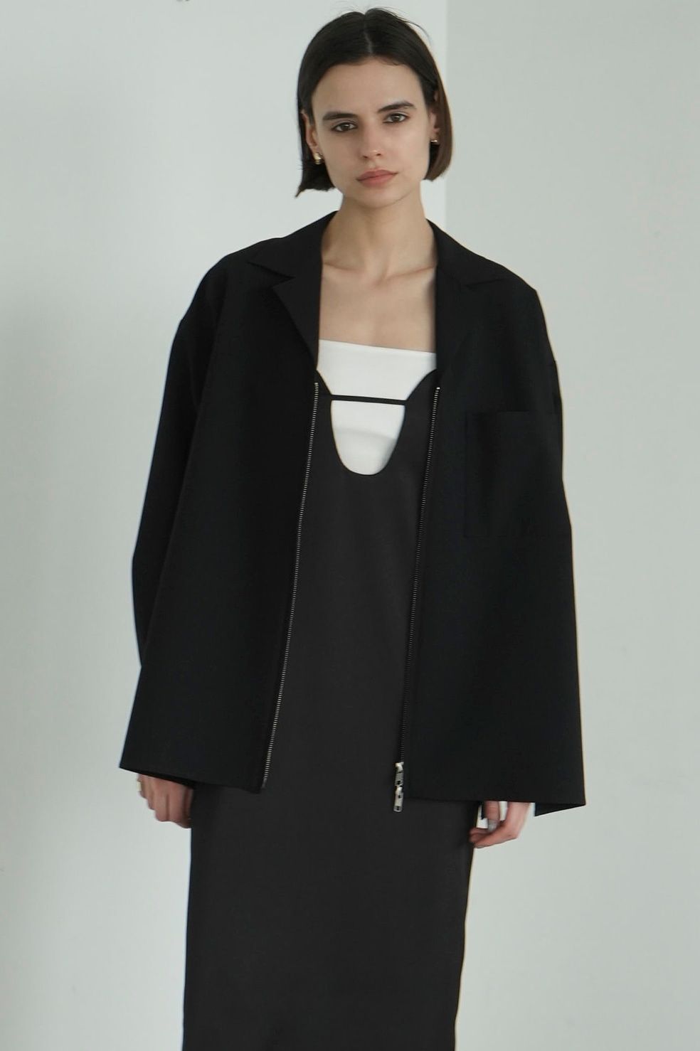 サッカーストライプ ジップシャツ - SUCKER STRIPE ZIP SHIRT - BLACK