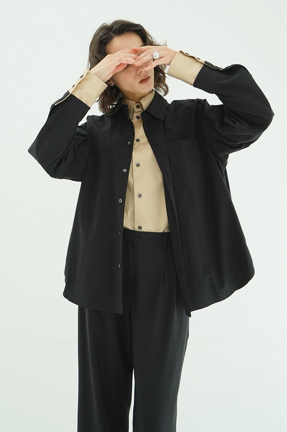 レイヤードシャツ - TWO TONE LAYERED SHIRTS(BLACK)