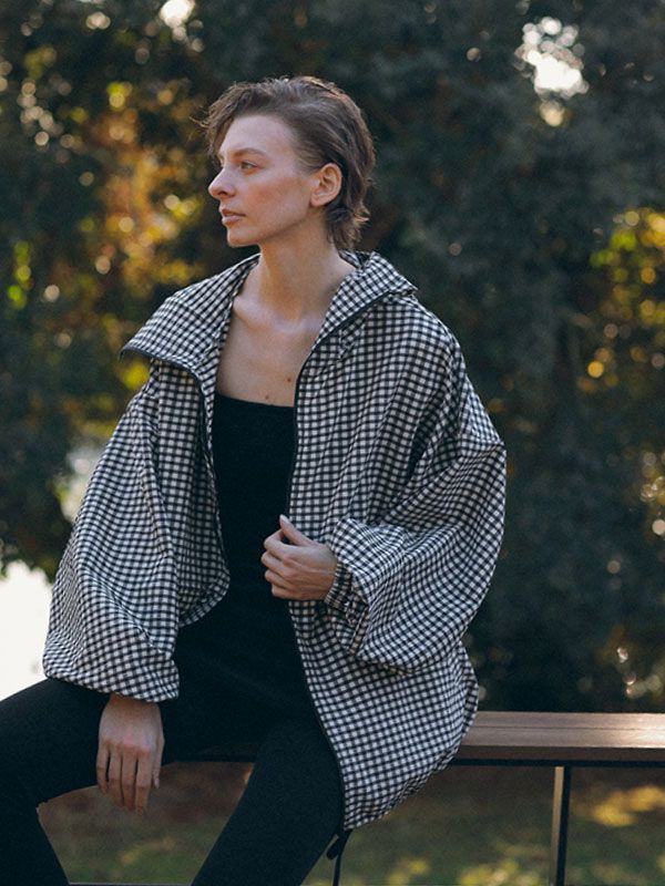 サッカーストレッチフードブルゾン (CHECK)