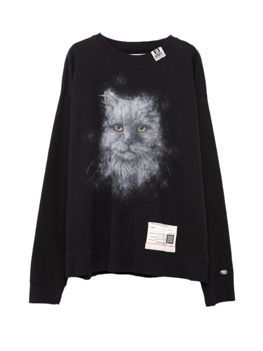 キャットプリント スエットシャツ ブラック - Cat Printed Sweatshirt