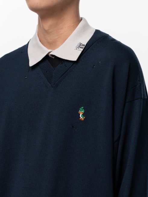 トリプルレイヤードニットプルオーバー - Triple Layered Knit Polo Sweater (NAVY)