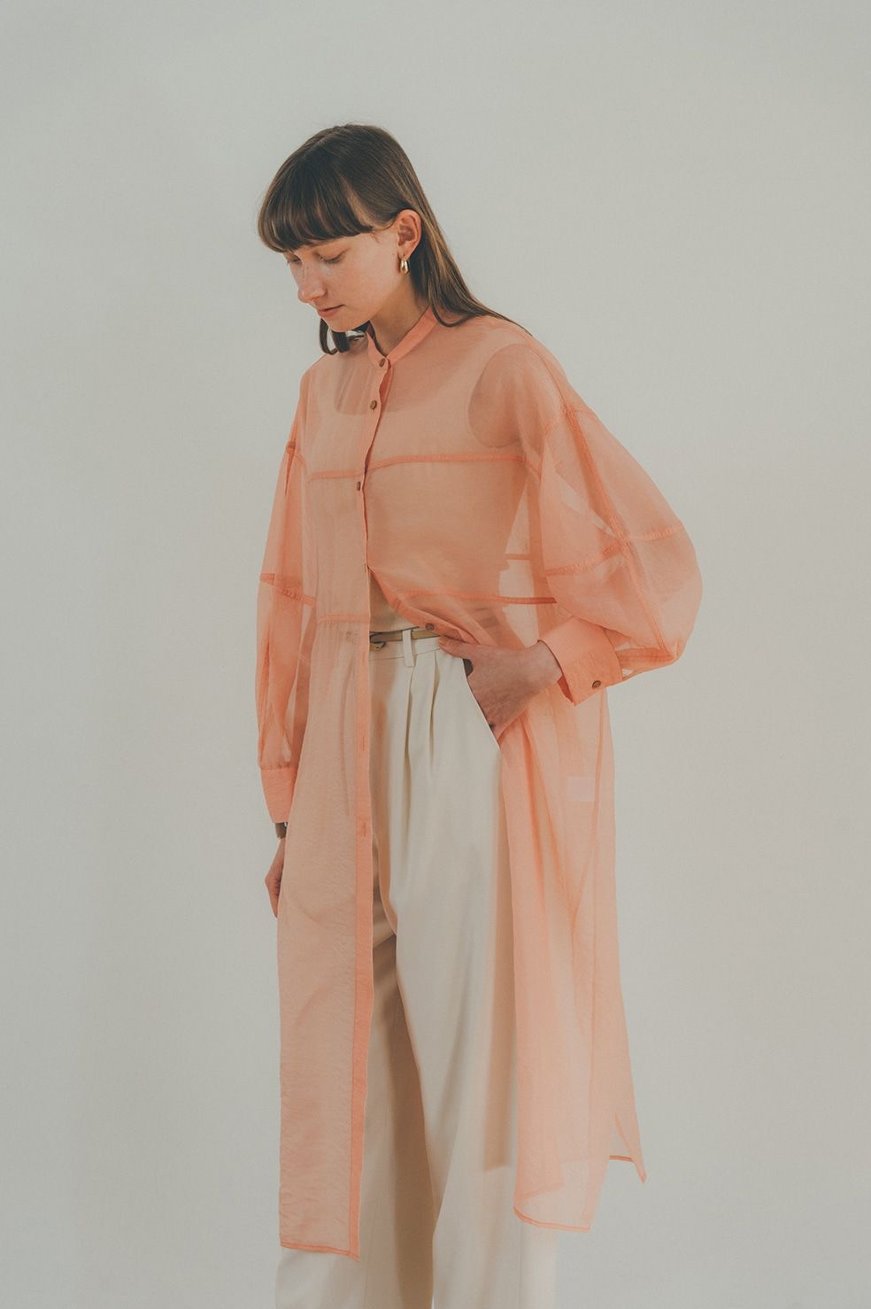 CLANE - SWITCH DESIGN LONG SHEER SHIRT - リングシアーシャツ - PINK