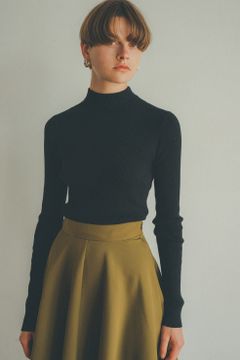 HIGH NECK RIB KNIT TOPS - ハイネックリブトップス - BLACK