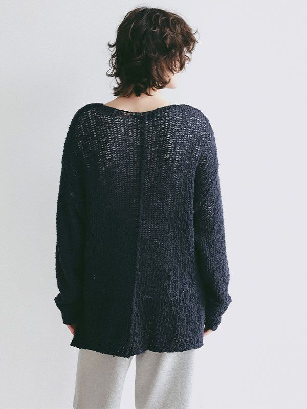 スラブヤーンローゲージニットプルオーバー (NAVY)