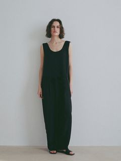 クルーネックキュプラタンクオールインワン (BLACK)