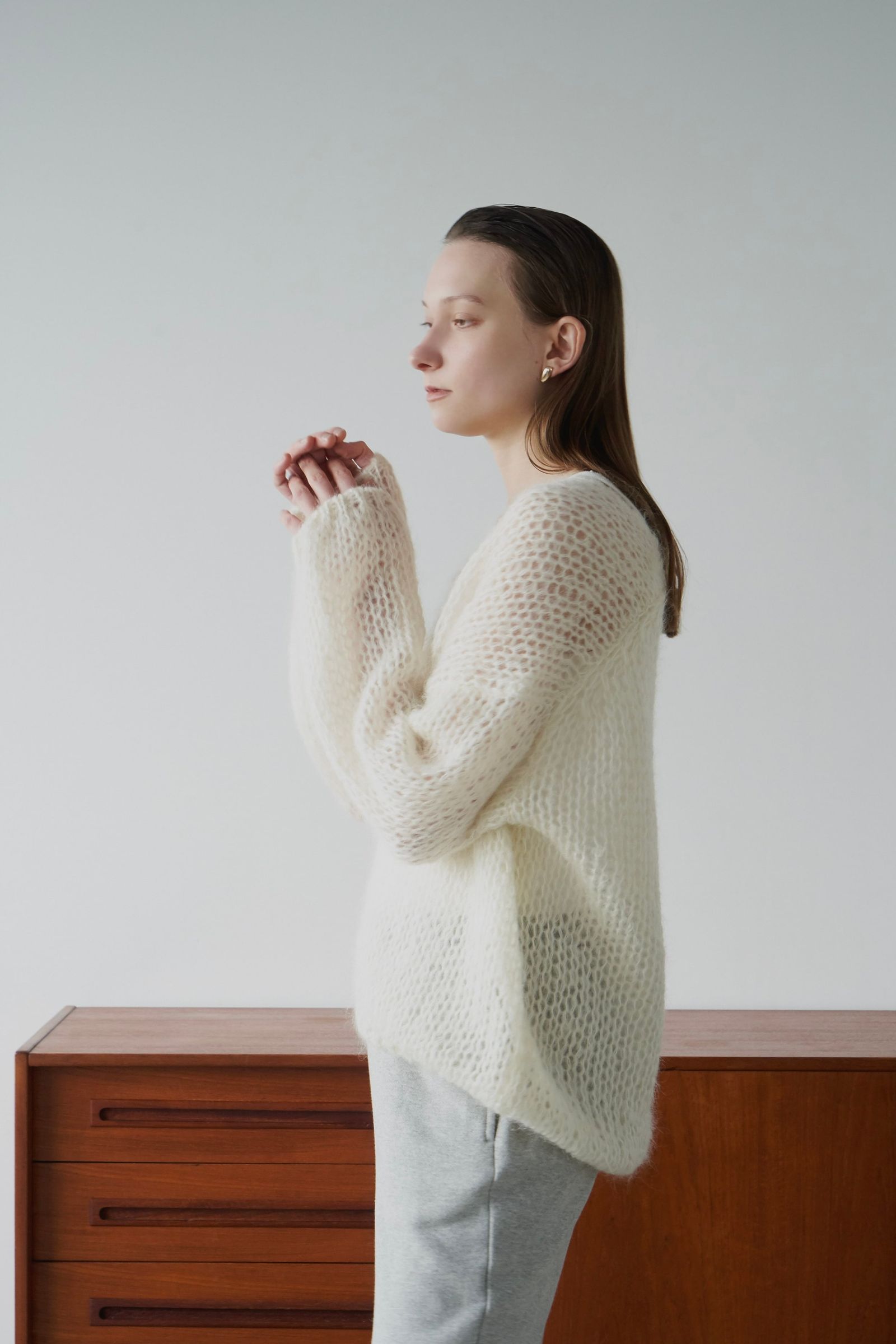CLANE V NECK LOOSE MOHAIR KNIT TOPS
