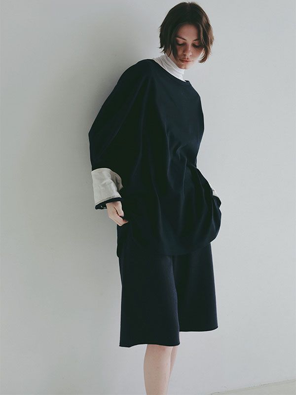 ボートネックカフスロンTee  (NAVY）